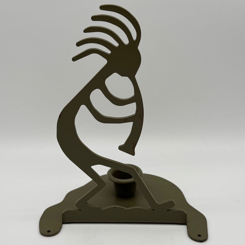 Vintage Lazart Laser Cut Steel Kokopelli Taper Candle Holder Sconce 8" Green